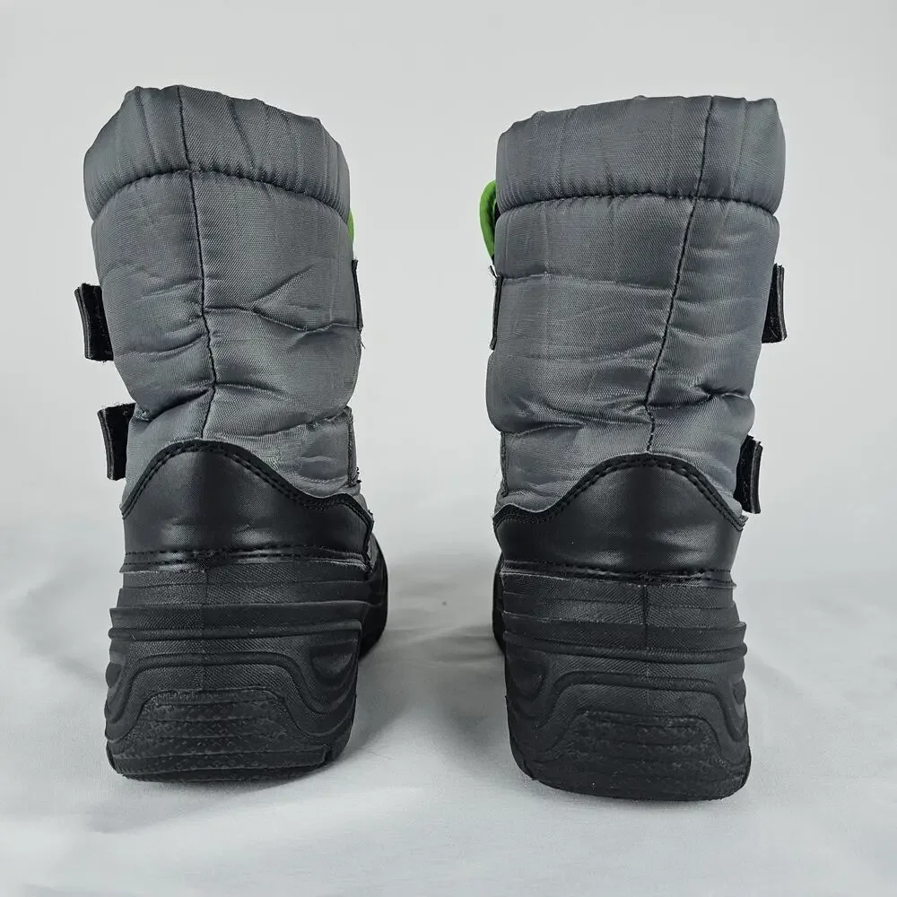 Wonder Nation Boys Winter Snow Boots Gray Neon Green Youth Size 2 Waterproof